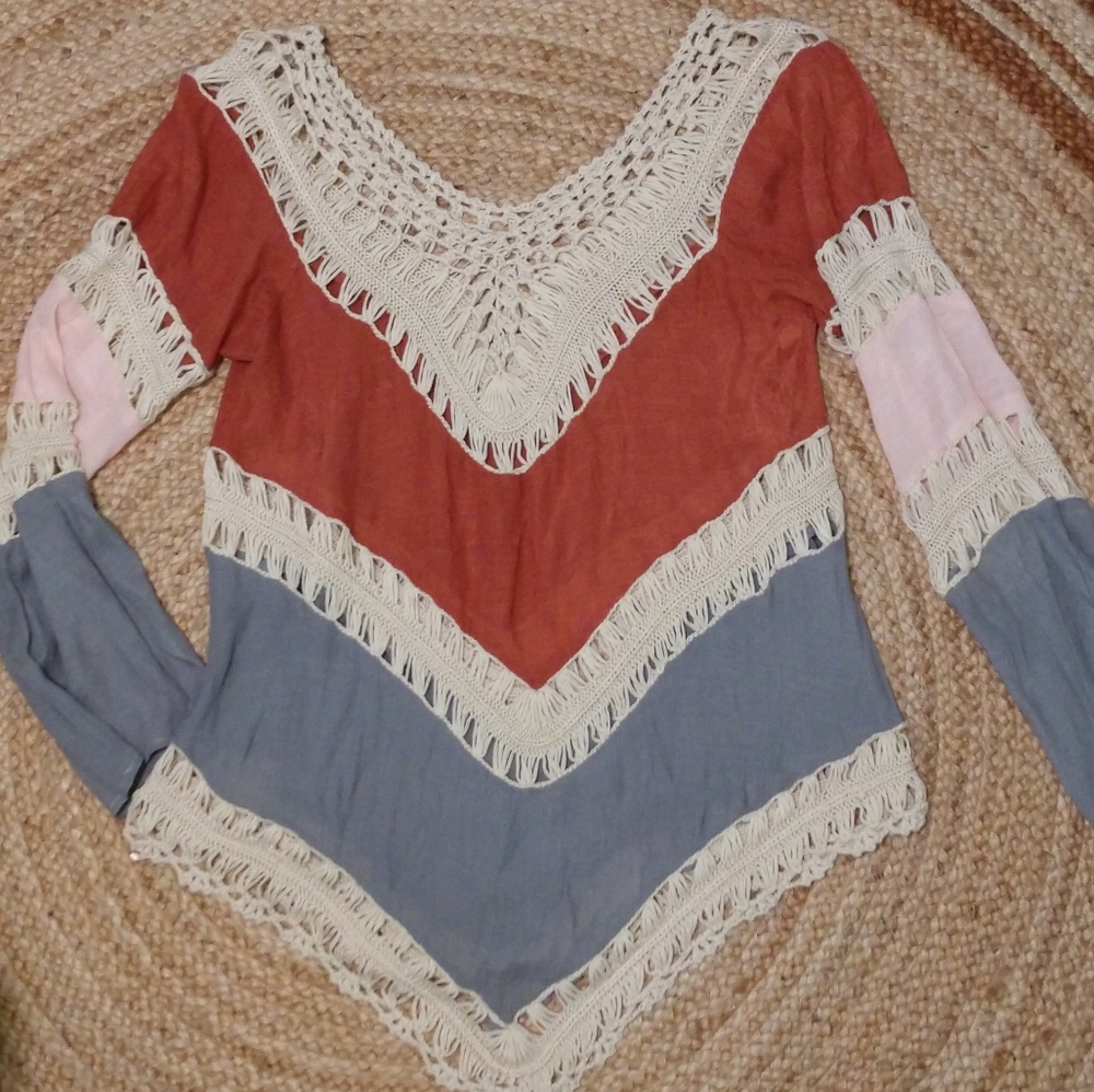 Lightweight long sleeve / cover- up with crochet